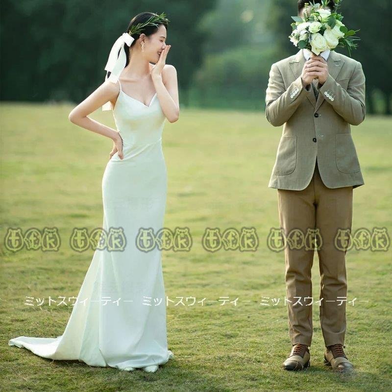 ウエディングドレス 二次会 花嫁 前撮り キャミソール ウェディングドレス ロングドレス 結婚式 大人可愛い エレガント 白 シンプル リゾートドレス ワンピース