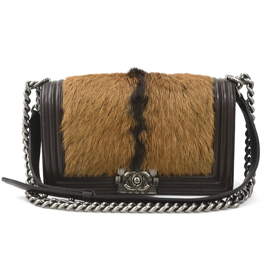 シャネル CHANEL ショルダーバッグ チェーンショルダーバッグ レザー/ゴートヘアー ブラウン レディース e58585a 169,000円