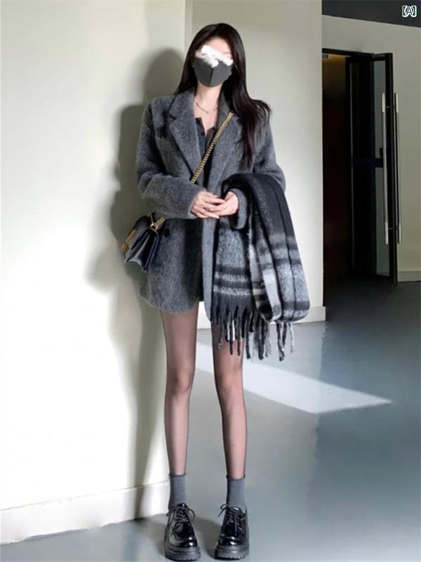 レディース　ファッション　おしゃれ　韓国　海外風　春　秋　冬 グレー ウール コート レディース ショート 冬 韓国 子供