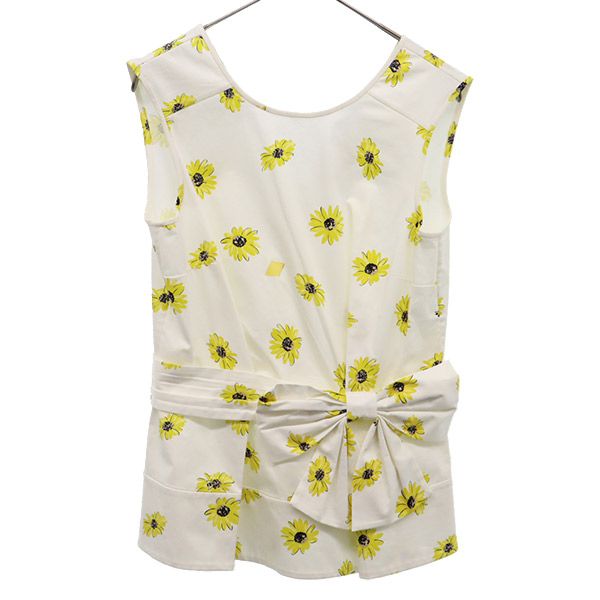 花柄 ノースリーブ カットソー ホワイト×イエロー ブラウス レディース