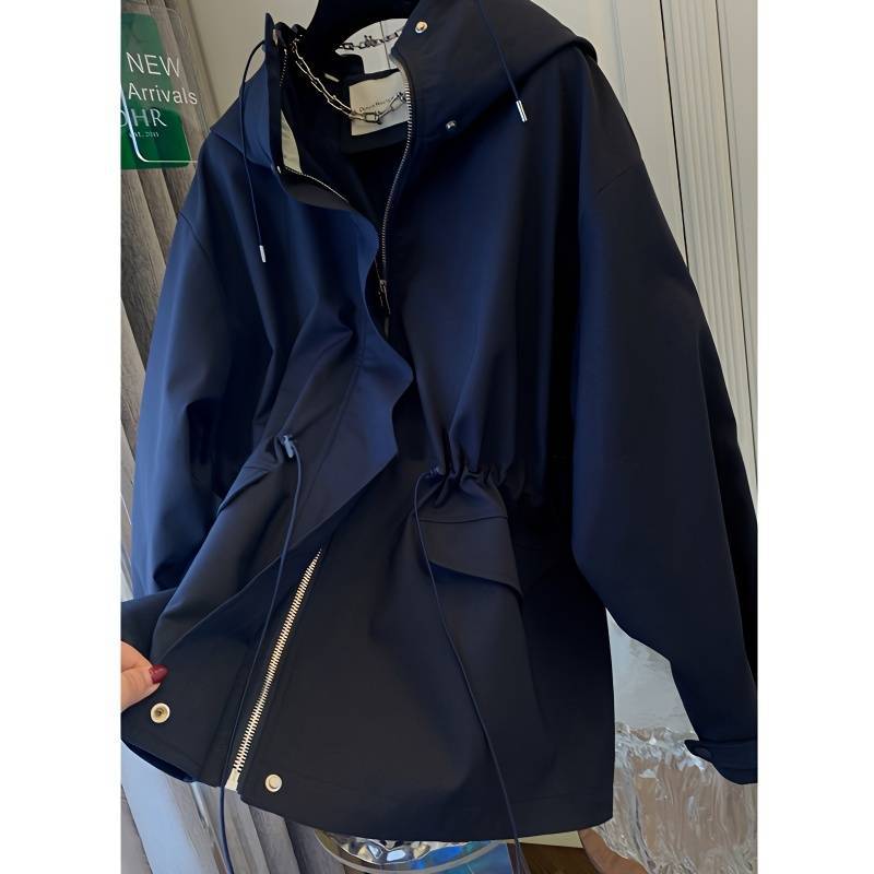 作業服ウインドブレーカー女性のミドル丈 2025 春と秋の新しいスタイルのルーズカジュアルファッショントレンチコート