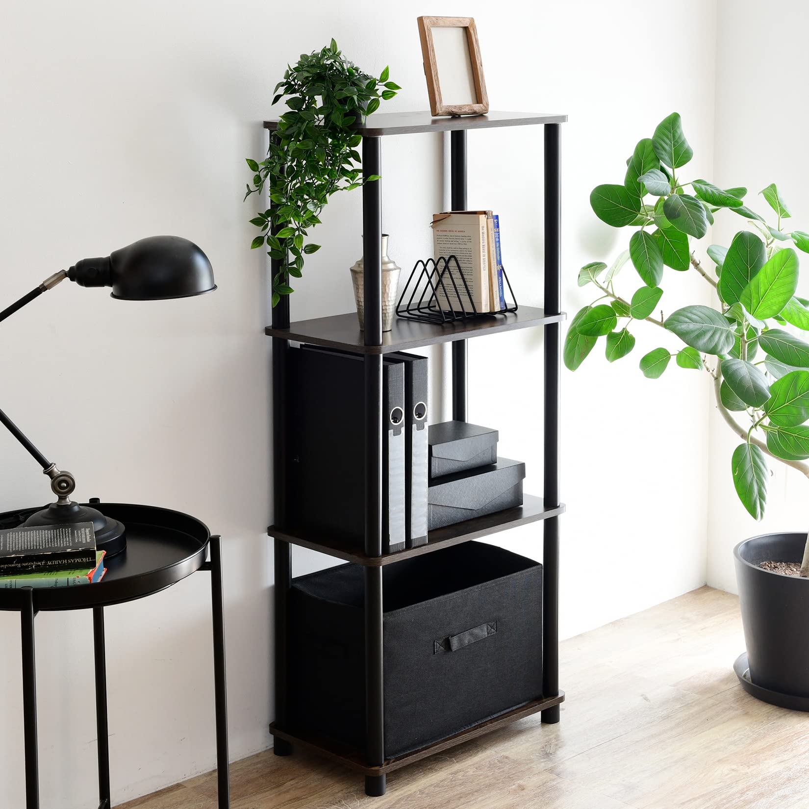 山善(YAMAZEN) ラック 棚 (スリム) A4対応 組立かんたん 4段 幅47×奥行27×高さ111cm ダークブラウン NSR-4(DBR4/BK) 1人暮らし