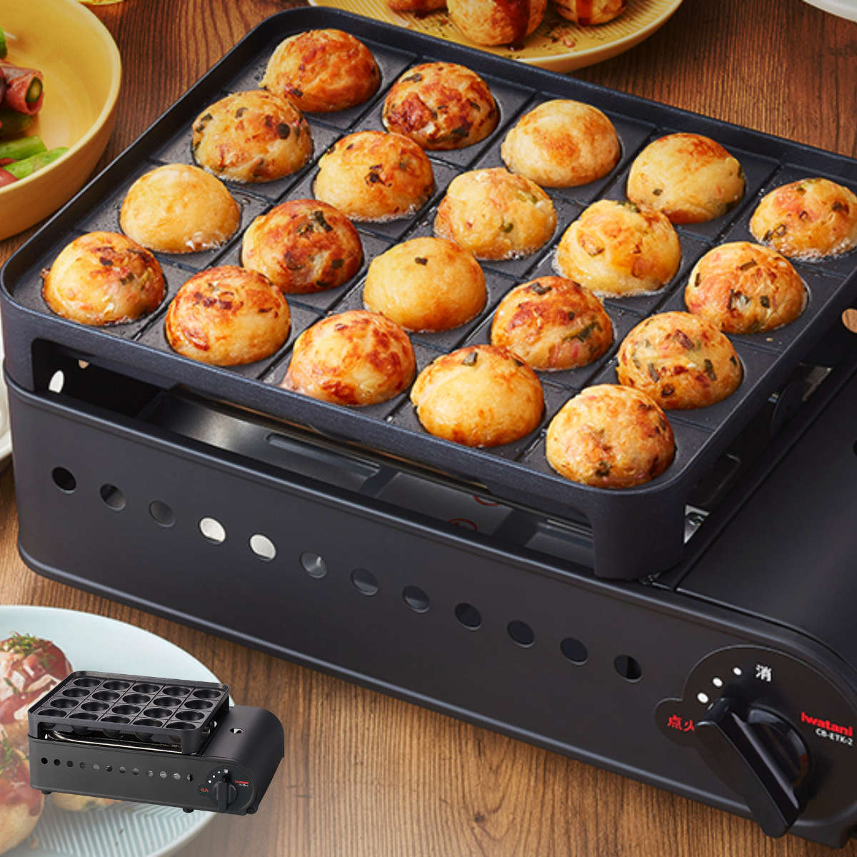 たこ焼器 カセットコンロ付き 炎たこ Iwatani たこ焼き器 ガス タコ焼き器 タコ焼きプレート イワタニ ガス火 たこ焼き タコ焼き コンロ 卓上 20穴 プレート フッ素加工 溝付き