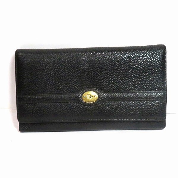 ディオール ブラック レザー がま口 財布 2つ折り財布 レディース 【中古】