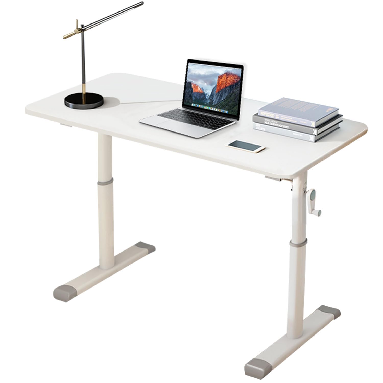Fainyearn 昇降式デスク パソコンデスク 高さ調節 テーブル 昇降式 小型 リビングデスク 幅80cm 奥行45cm 上下昇降デスク63~90cm調節可能(ホワイト, 80*45)