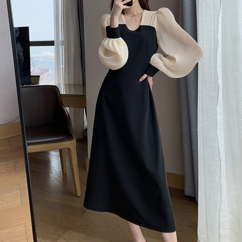 ワンピースドレス ワンピース ドレス パフスリーブ シースルー 透け感 こなれ感 ミディ丈