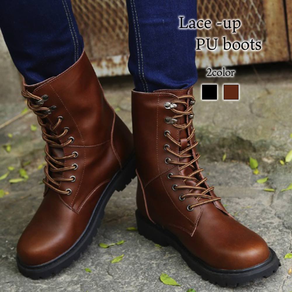 ブーツ メンズ レースアップPUブーツ ファスナー ルーム ブーツ 完全 洗える ハイカット サイドジップ レザー フロント セット 滑らない ワーク 靴 シューズ 防水 モード 軽い ブランド 夏
