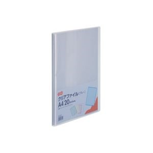 （まとめ） TANOSEE クリアファイル A4タテ20ポケット 背幅14mm ブルー 1セット（10冊） 10セット