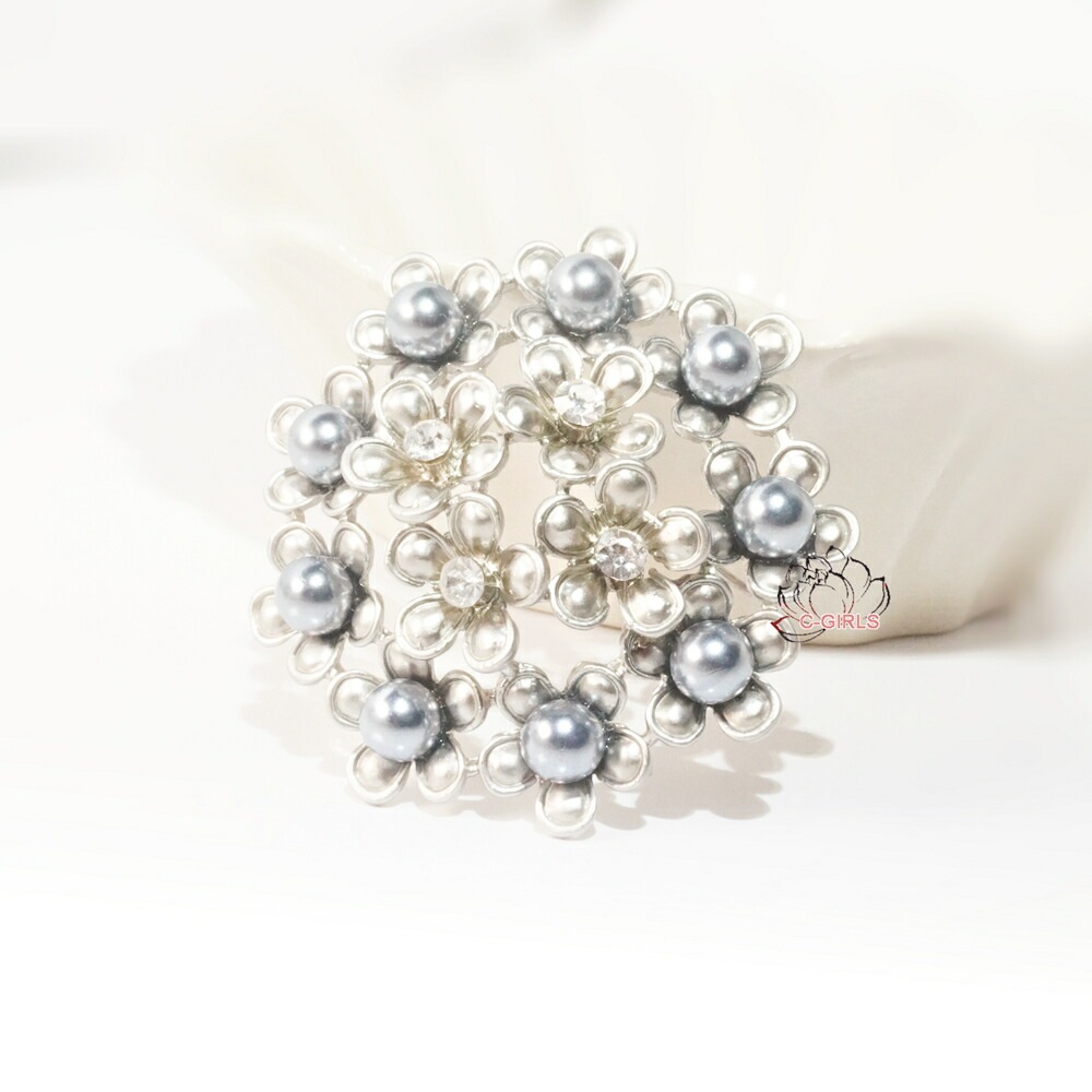 冠婚葬祭 真珠 可愛い あじさい 紫陽花 アジサイ 6mmパール 貝パール CZダイヤ ブローチ 花