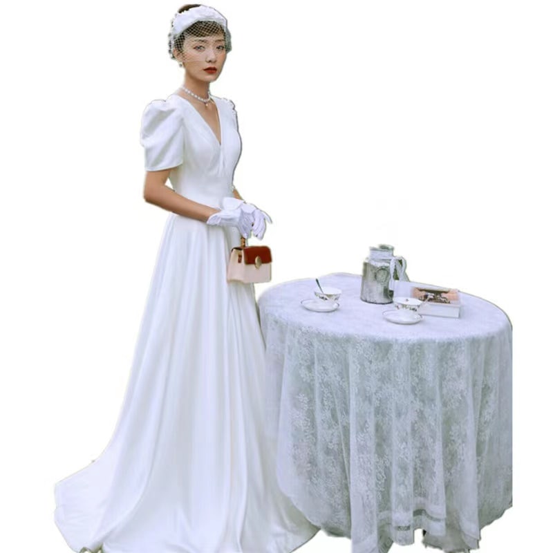 新品ウェディングドレス ウエディングドレス白 パーティー セクシーV襟 花嫁ロングドレス 結婚式 トレーンライン 二次会 フォームドレス お呼ばれ 挙式hs6462