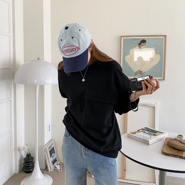 韓国東大門 ポケット ポイント ベーシック マンツーマンTシャツ