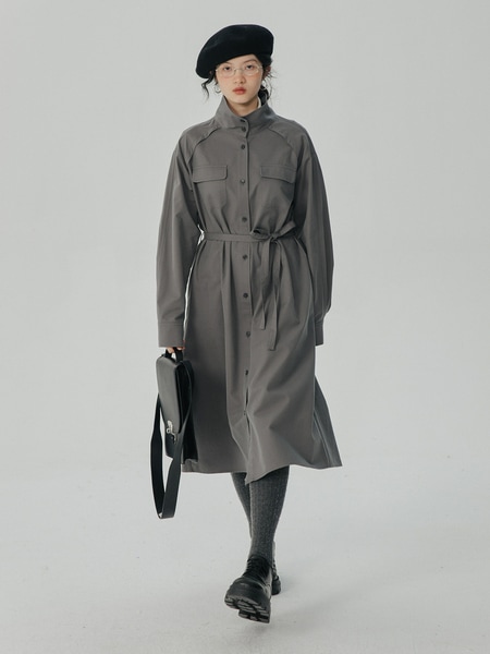 エッグタルトスタンドカラー秋ルーズワンピース