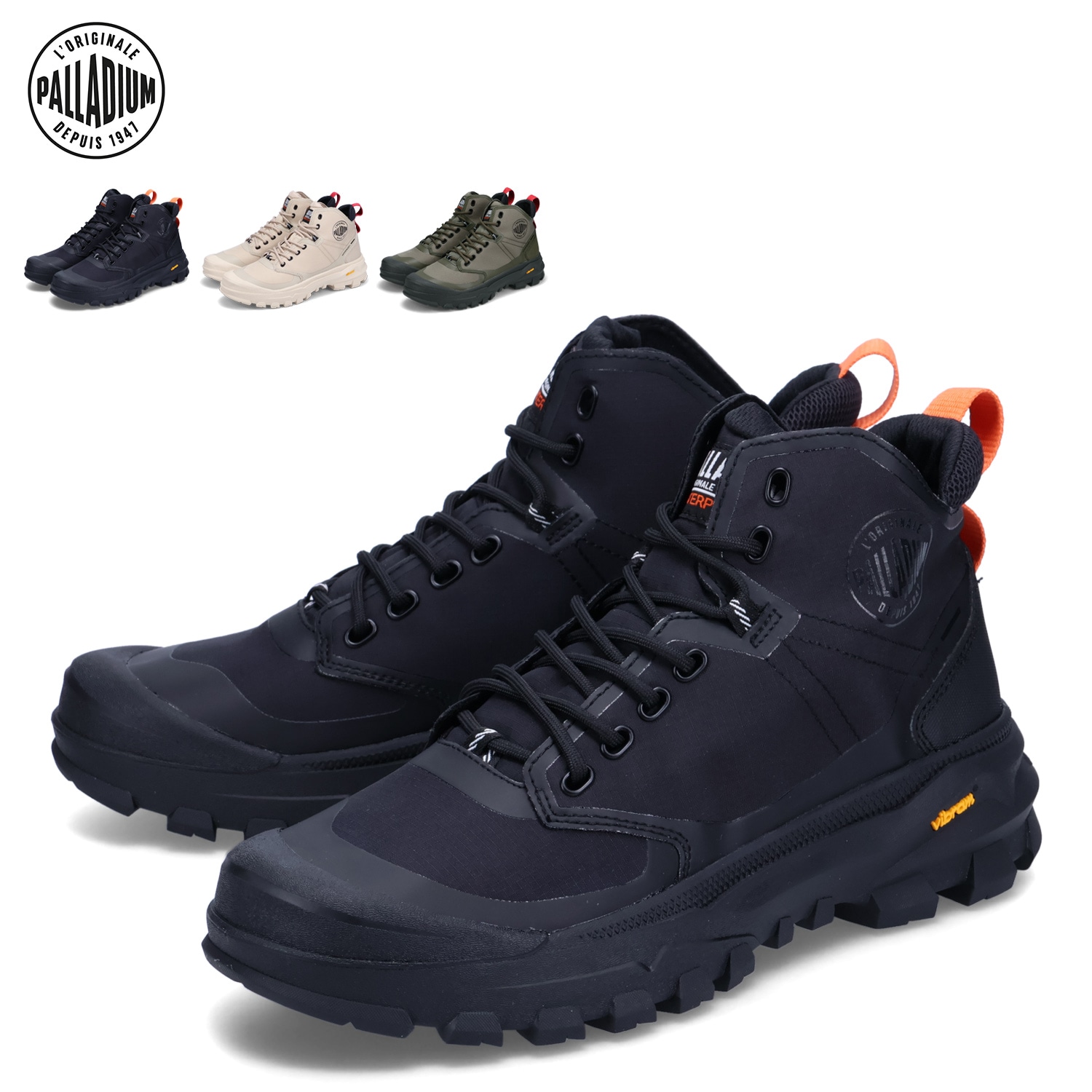 スニーカー ハイキングシューズ パラライダー ミッド ウォータープルーフ プラス メンズ 防水 ブラック ベージュ オブ 黒 79108