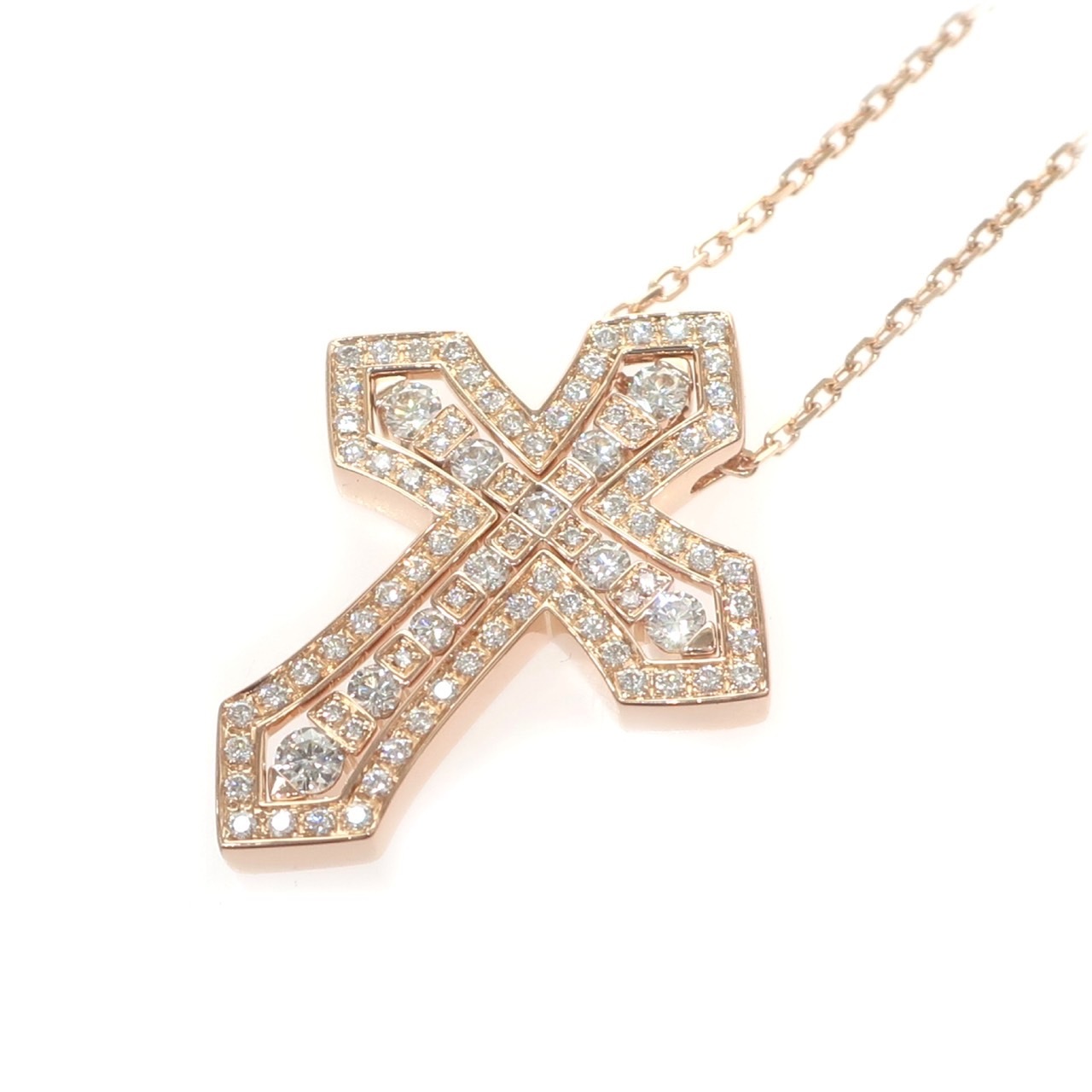 【未使用品】ベルエポック クラウンM ネックレス 20086734 K18PG 750 ピンクゴールド ダイヤモンド クロス 十字架 ブランドジュエリー メンズ レディース