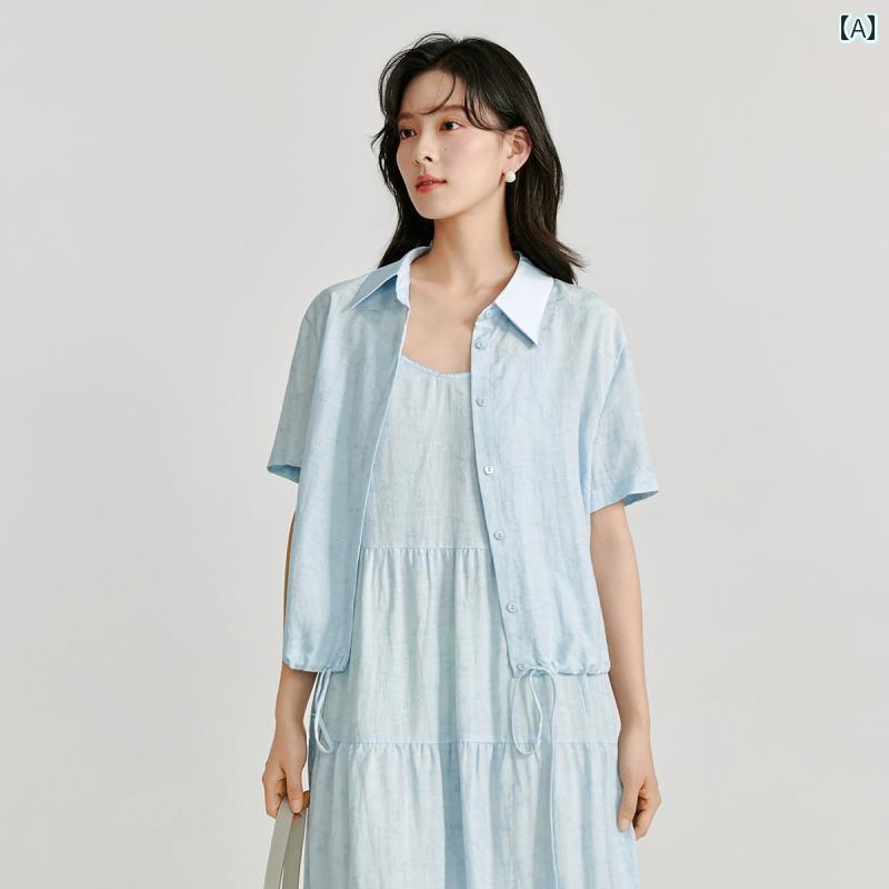 レディース　　シャツ　トップス イン マン リヨセル ドローストリング ヘム シャツ レディース 2025 夏 リネン ジャカード ハーフスリーブ トップ