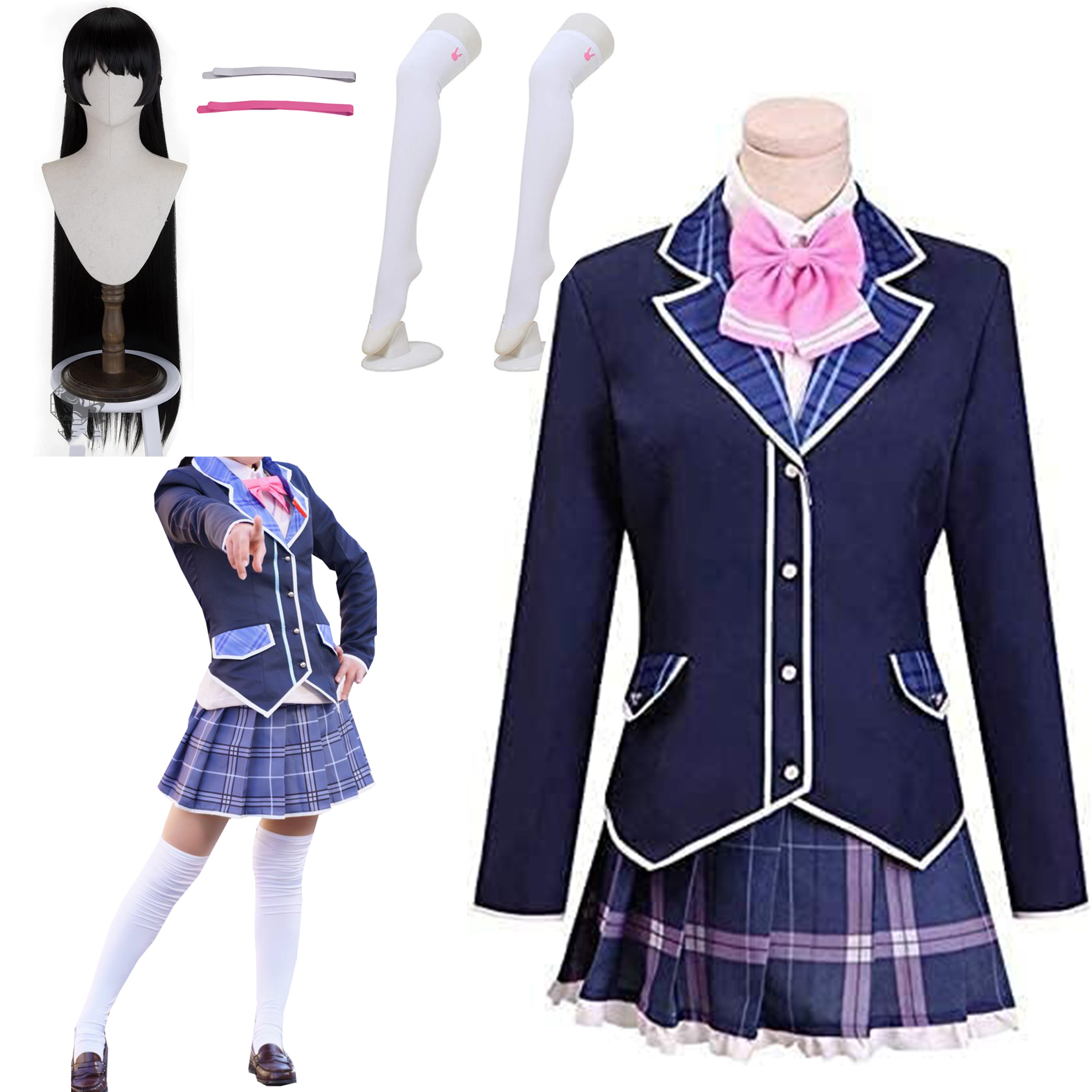 【全シリーズ発売中】 【値引き中】ウィッグ コスプレ衣装＋靴下 文学際 学園祭 ハロウィン コスプレ 大人 撮影 可愛い コスプレ服 つきみと衣装 衣装 コスプレ 月ノ美兎 コスプレ衣装
