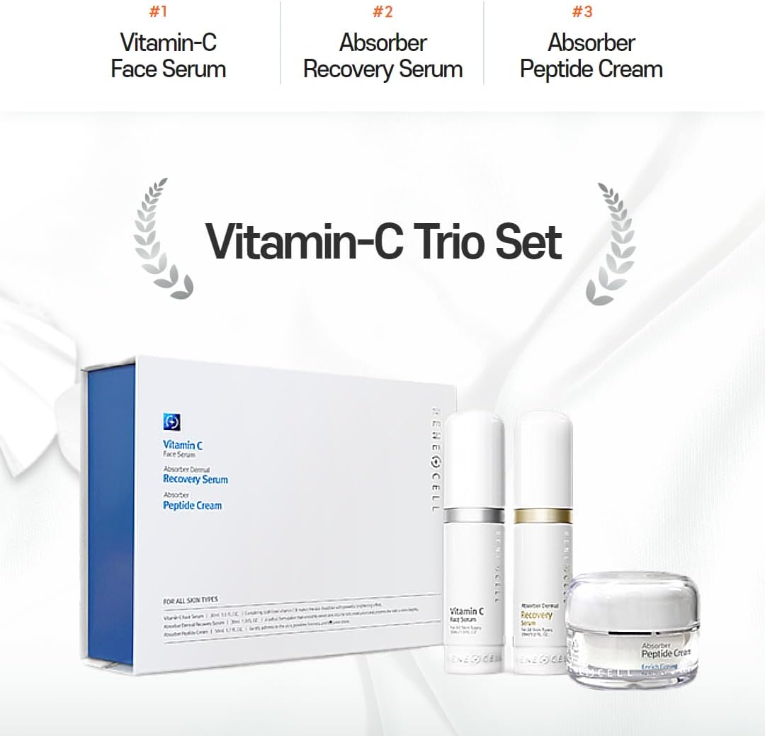 [Rene-Cell] ルネセル ビタミン C ３種セット [ビタミン Cフェイス セラム 30ml+アブソーバー ダーマル セラム30ml]+ペプチド クリーム50ml]正規品 [並行輸入品]