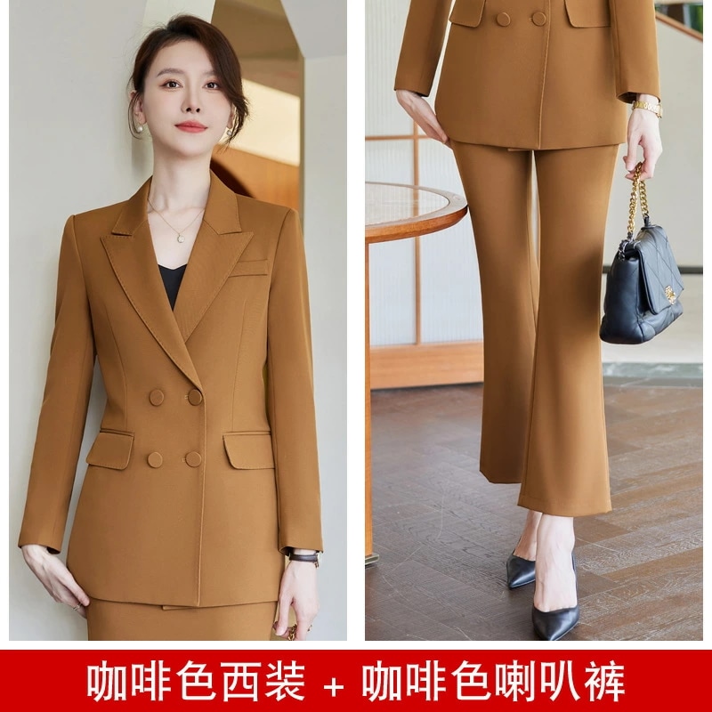 スーツ セットアップ 女性正装 高級感 コーヒー色 ダブルブレスト ジャケット 秋冬用 5,763円
