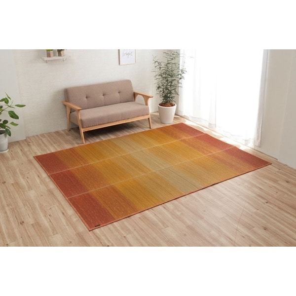 い草 ラグ マット 約190×300cm グラデーション オレンジ 小林製薬 持続性抗菌剤 KOBA-GUARD 制菌 抗菌 防臭 滑り止め 不織布