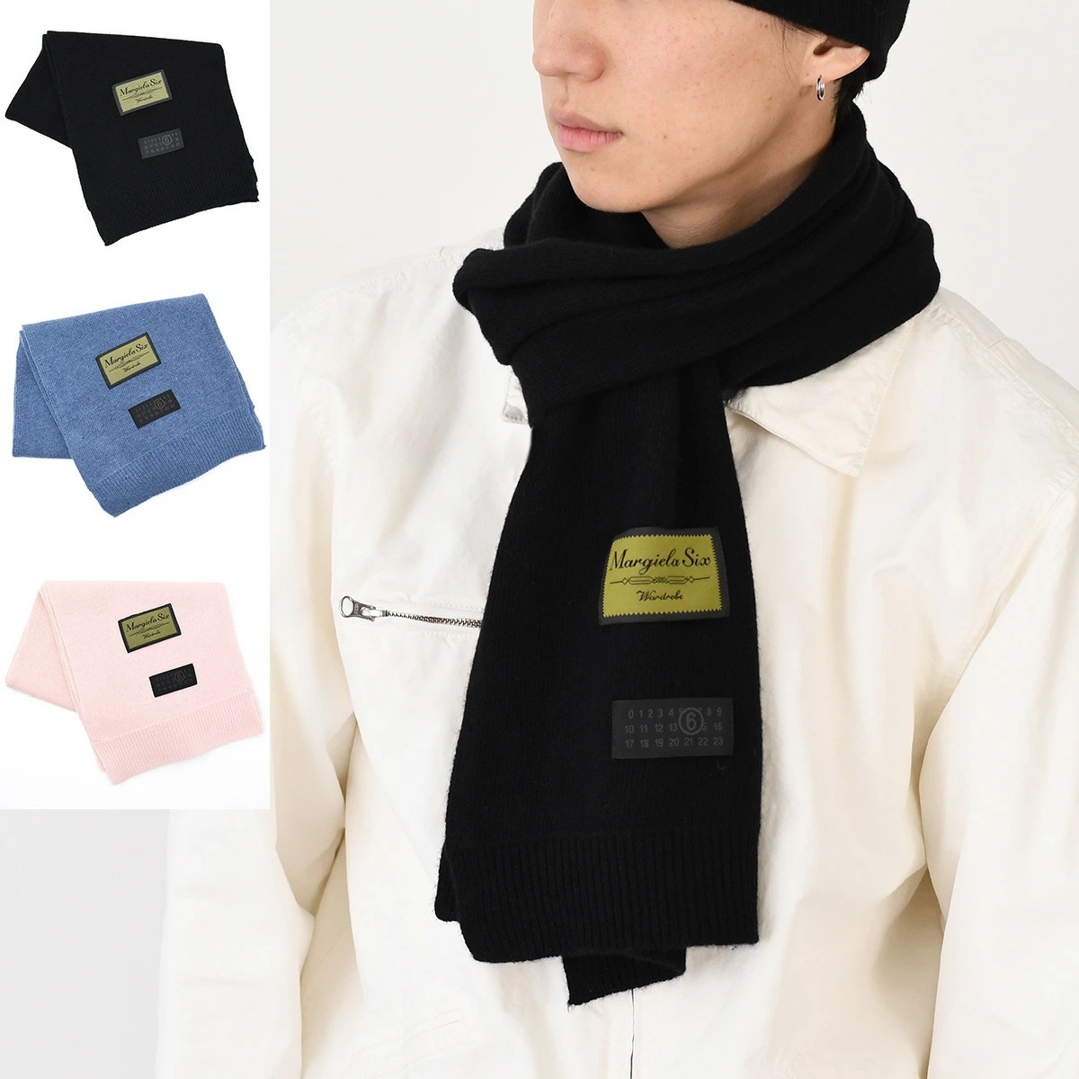 MM6 MAISON MARGIELA メゾン マルジェラ マフラー ストール ウールブレンドスカーフ S52TE0060 M13218 メンズ ユニセックス ブラック ブルー ピンク リブ編み
