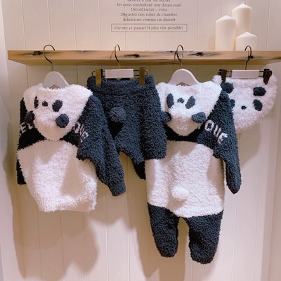 子供レッサーパンダふわふわパジャマ秋冬男女赤ちゃんモコモコ厚手保温パジャマ部屋着