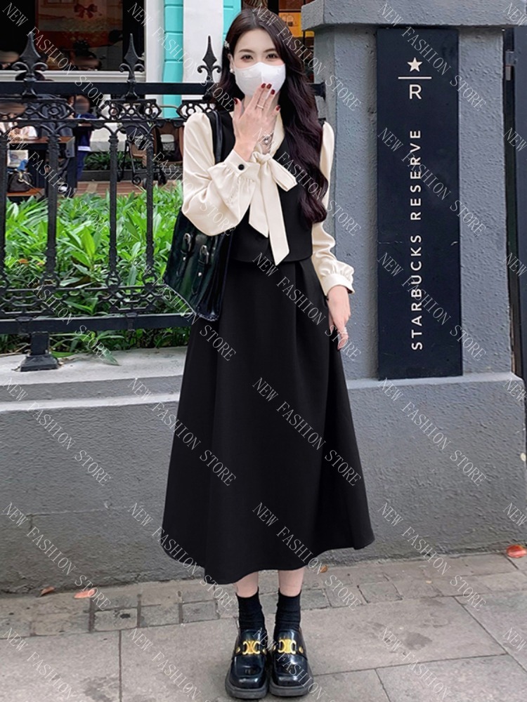 オーバーサイズフレンチワンピースレディース秋スカート-27