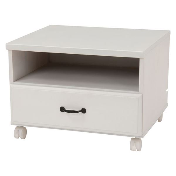 サイドチェスト 約幅50×奥行45×高さ36cm ホワイト 木製 引き出し キャスター付き プリンターワゴン 仕事部屋 書斎