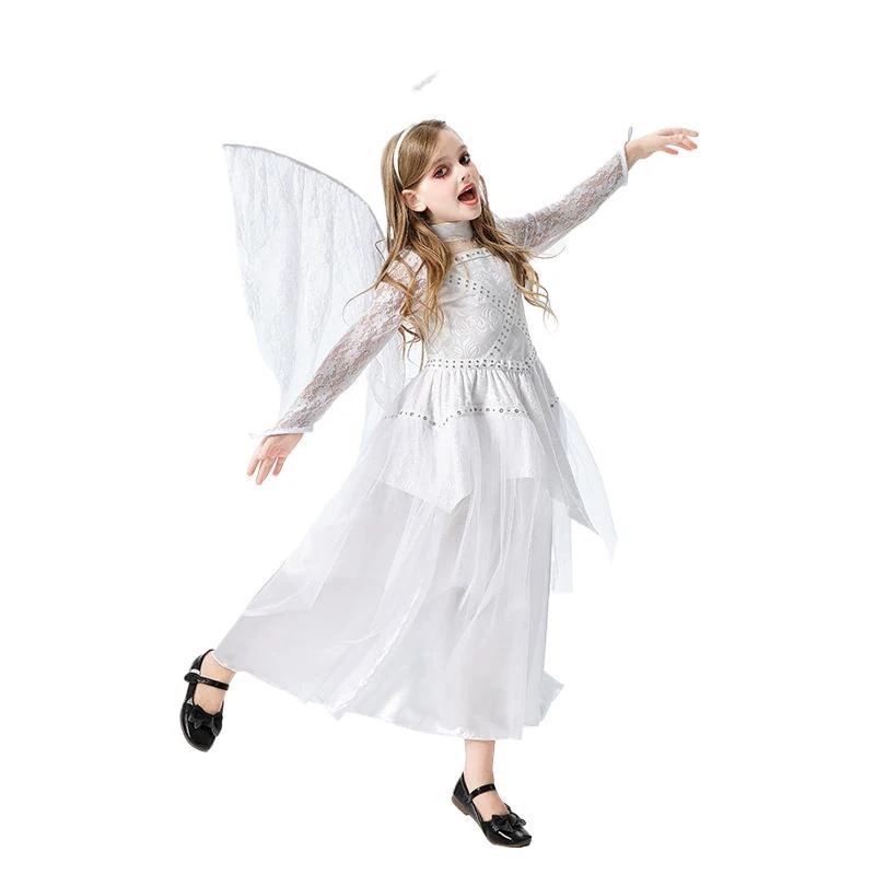 高級ハロウィン子供用コスチューム ホワイトエンジェルデビルガールコス キャットウォーク 子供服 ステージパフォーマンスドレス