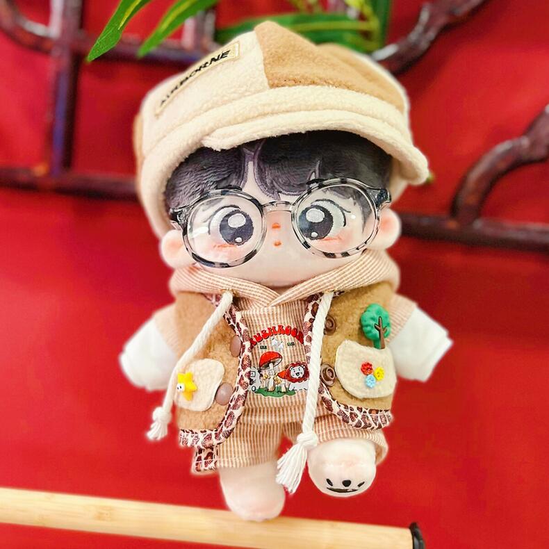 【20cm】着せ替えぬいぐるみ服 着せ替え人形 綿人形 ぬいぐるみ ぬい服 ぬいぐるみ服 人形服 カーキ調味セット コート両面用可能 眼鏡付き ふわふわ ドール付きない