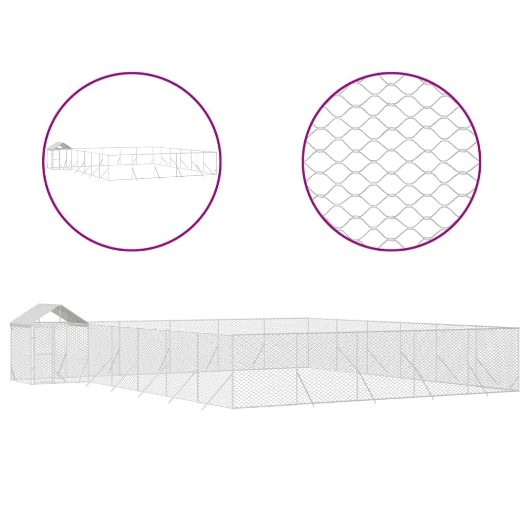 屋外犬小屋 屋根付き シルバー 12x12x2.5 m 亜鉛メッキ鋼製