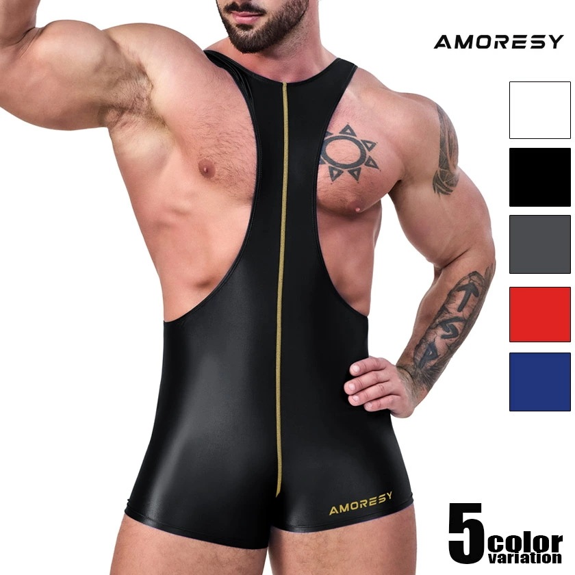 メンズレスリングウェア型インナー AMORESY/アモレシー センターライン レスリングウェア コスチューム Bodybuilder Singlet ストレッチ生地 シングレット 男性下着　メンズ