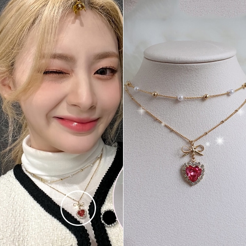 [ステイシーセウン着用ネックレス] [韓国人気女性アイドル着用] Rosepink Heart Princess Necklace デイリーアクセサリー 人気ジュエリー