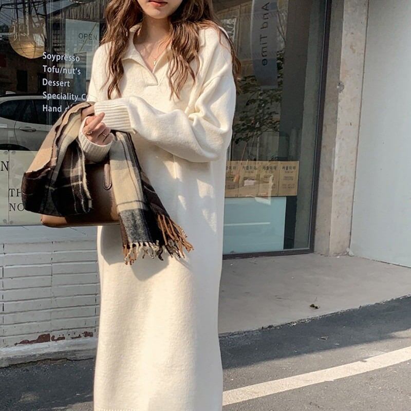 ワンピース 秋 冬 ロング マタニティ 無地 ロングワンピース フリーサイズ ゆったりサイズ レディース ロング丈 長袖 ニットワンピース 韓国ワンピ