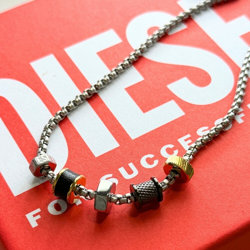 DIESEL ディーゼル ネックレス ユニセックス チェーンネックレス ビーズ ブラック×シルバー ゴールド アクセサリー メンズ レディース プレゼント ギフト DX1393040 成人 卒業 入学
