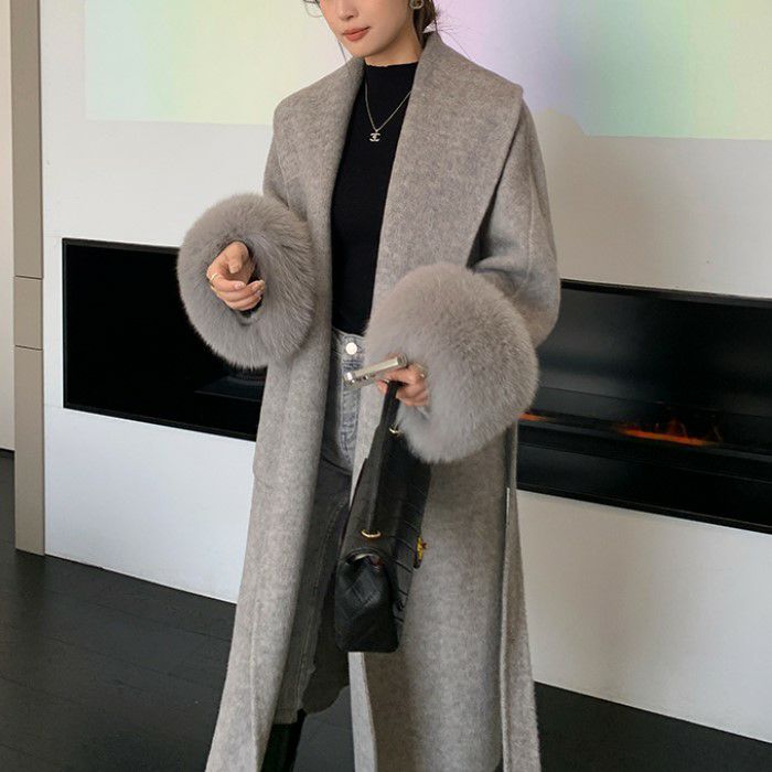 AW 2color スリーブファー ロング ガウン コート