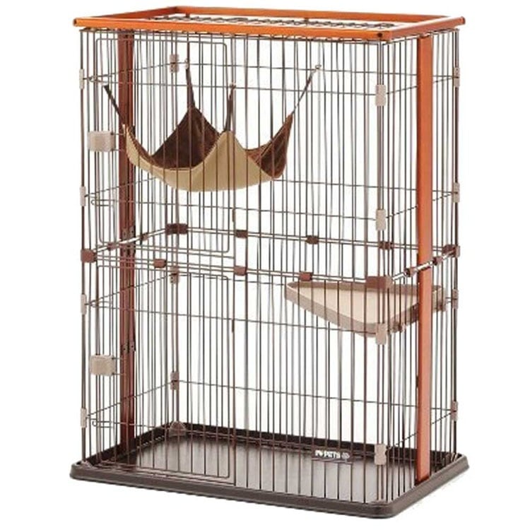 猫 ケージ 2段 木製 ネコケージ ボンビ ウッドワンサークルキャット 猫 ケージ 2段 ペットケージ キャットケージ ゲージ ハウス ハンモック付き 木製 木目調 インテリア おしゃれ リビング