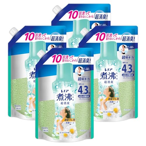 レノア 煮沸レベル消臭 抗菌ビーズ 部屋干し 花とおひさまの香り 詰め替え 1810mL×4袋 [大容量] [ケース品] 柔軟剤と一緒に使って効