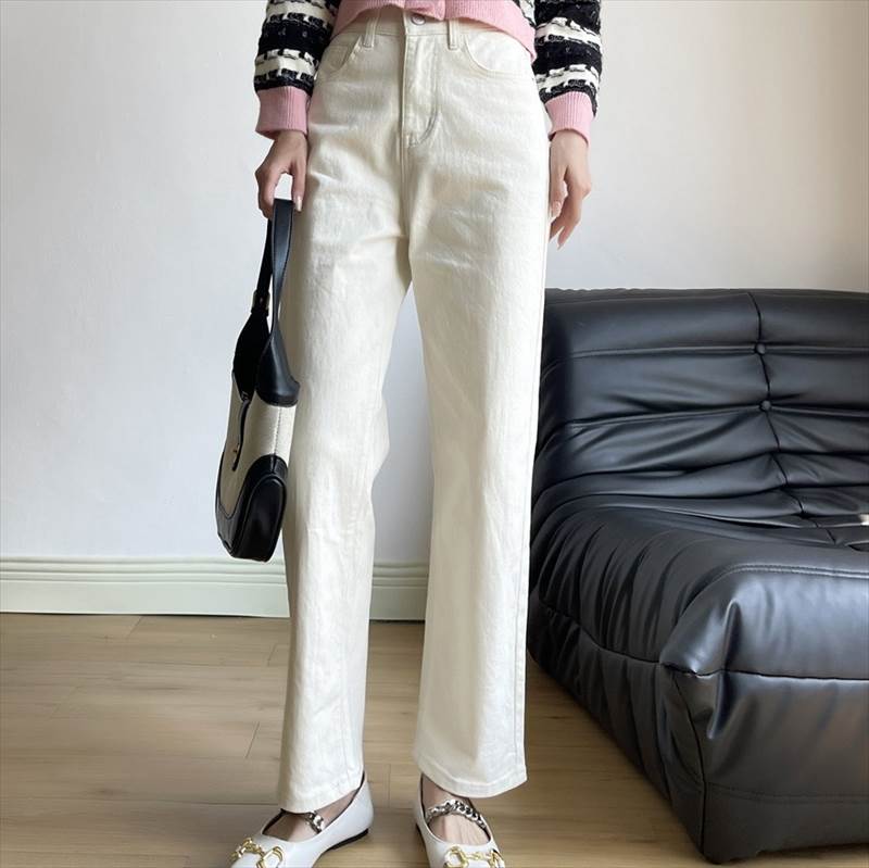 パンツ ボトムス レディース デニム ストレートパンツ ロングパンツ フルレングス ストレート 股上深め ポケット ハイウエスト ウエストゴム カラーデニム きれいめ シンプル カジュアル おしゃれ