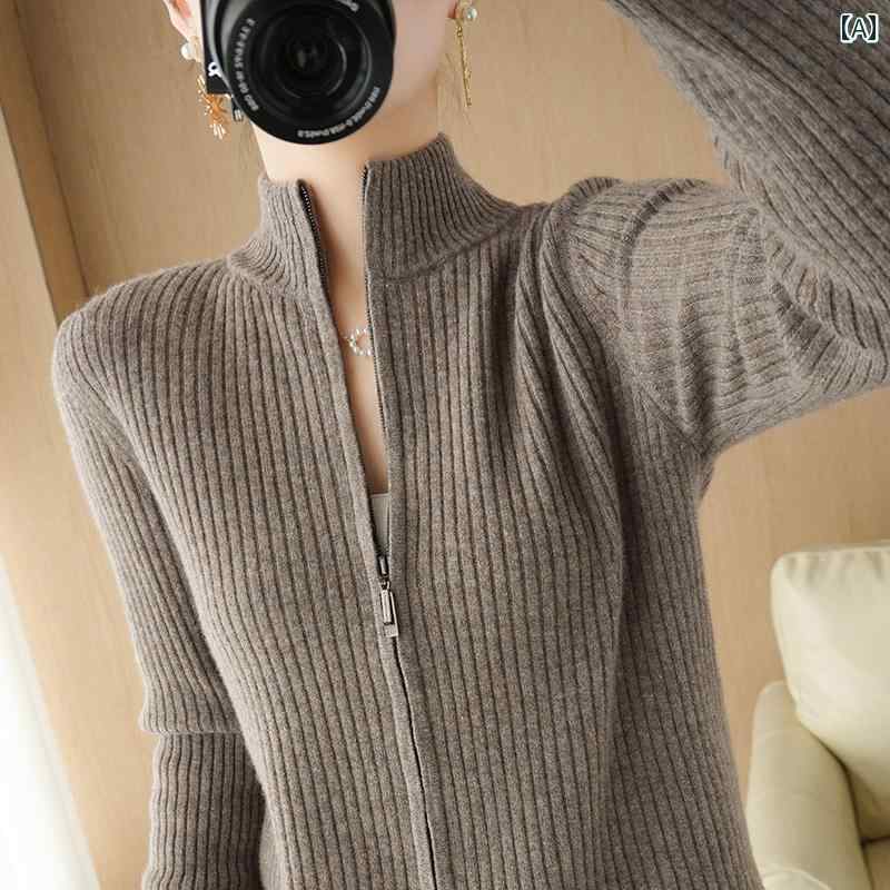 おしゃれ ジッパー セーター ワイド レッグ パンツ スーツ レディース カーディガン パンツ 春 カジュアル 万能 ピュアウール 2点 セット