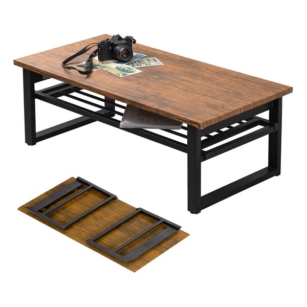 折れ脚テーブル 約 幅90×奥行45×高さ32.5cmブラウン LT-4398BR