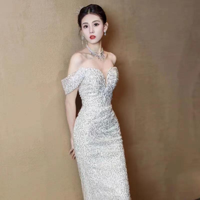 入学式 ミディアムドレス 卒業式ドレス パーティードレス 通気性 結婚式ドレス フィッシュテール軽量ウェディングドレス新作小柄な花嫁向けワンショルダー大きいサイズシンプルなお出かけドレス女