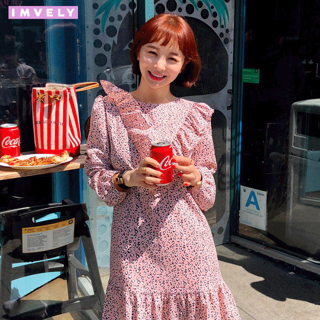 [IMVELY イムブリー公式] ラブリーレオパードフリルミニワンピース 韓国 ファッション 4,600円