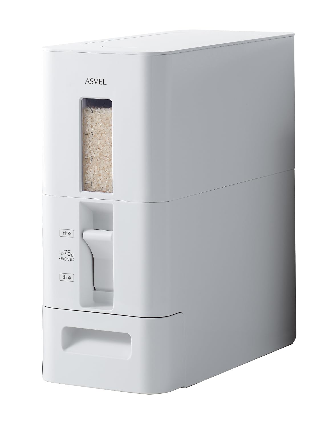 S計量米びつ スリム インテリア キャスター付き 無洗米 計量単位 6 艶のあるデザイン ホワイト