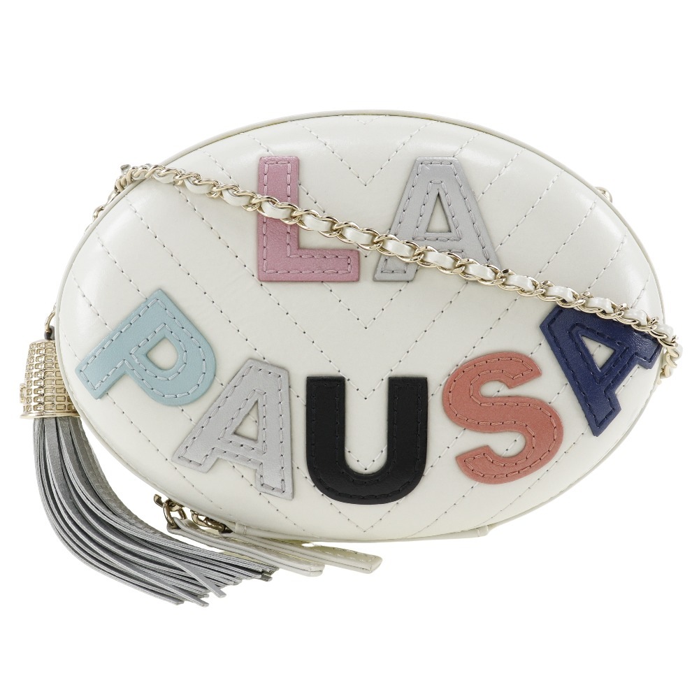 チェーンショルダー ラパウザ ショルダーバッグ カーフ 白 レディース 中古品 A-ランク