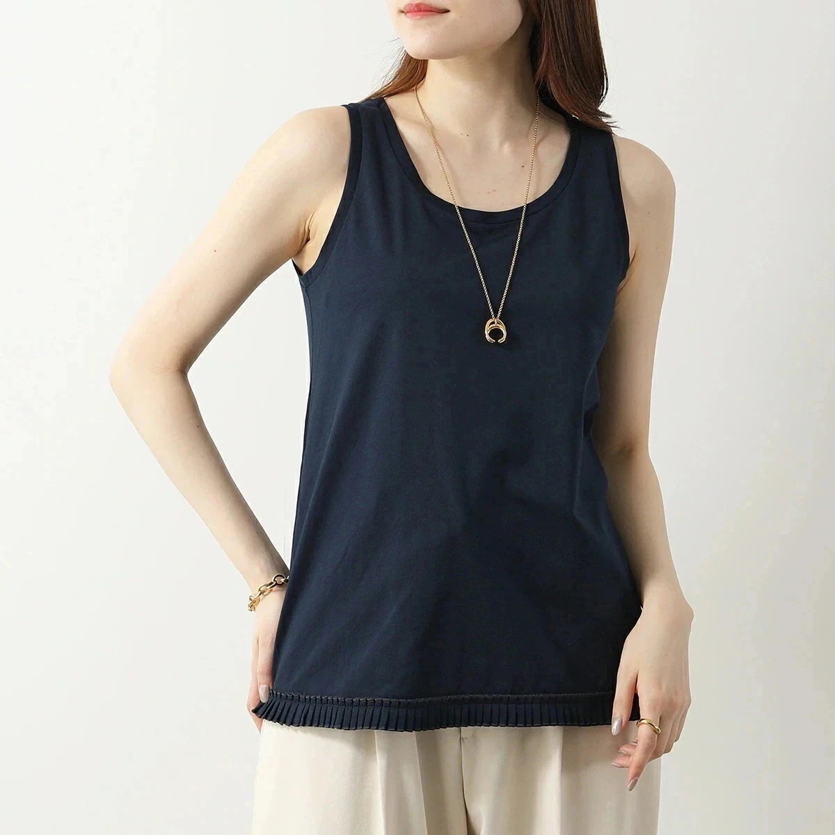 S MAX MARA エス マックスマーラ タンクトップ RACER レーサー レディース コットン ジャージー トップ ノースリーブ クルーネック フリル 0 【mega】