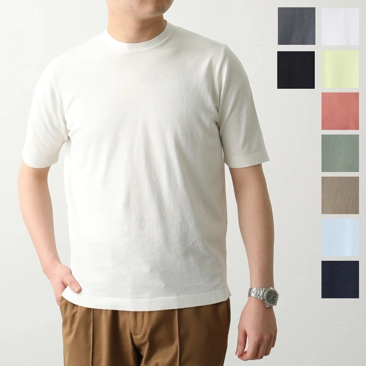 FILIPPO DE LAURENTIIS フィリッポ デ ローレンティス ニット Tシャツ TS0MC CR14R メンズ 半袖 クレープコットン クルーネック ハイゲージ カラー13色