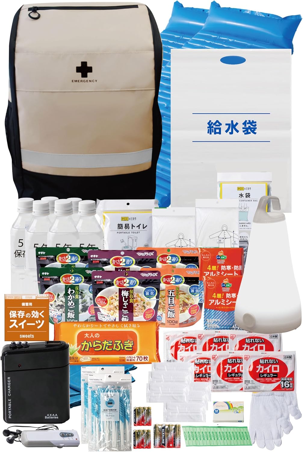 メタプレミアム　防災セット 2人用　68点 防災グッズ 防災セット 防災リュック 災害 地震 台風 津波 震災 対策 簡易トイレ 水 500 × 6本 食品 懐中電灯 ランタン 袋 中身 女性