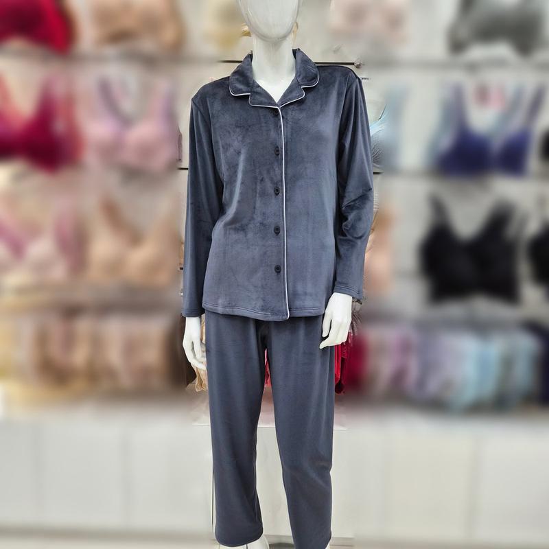 ミンク極細糸ソリッド女性パジャマセット/WP8876A NAVY