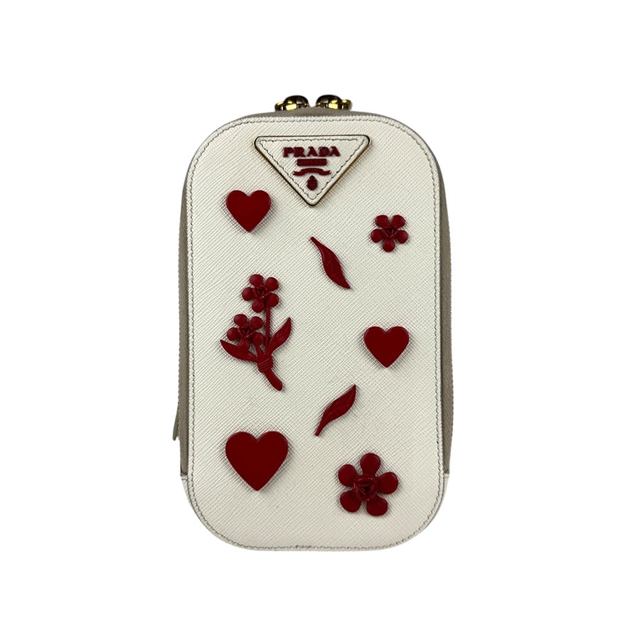 プラダ PRADA 斜め掛けショルダーバッグ フォンホルダーポーチ レザー オフホワイト/レッド ゴールド レディース z5057 31,070円
