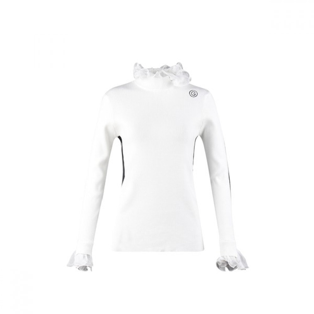 (ラックスゴルフ) ラックスゴルフグリーンクイーン女性用フリルレイヤードロングスリーブゴルフニット GQ3A648W